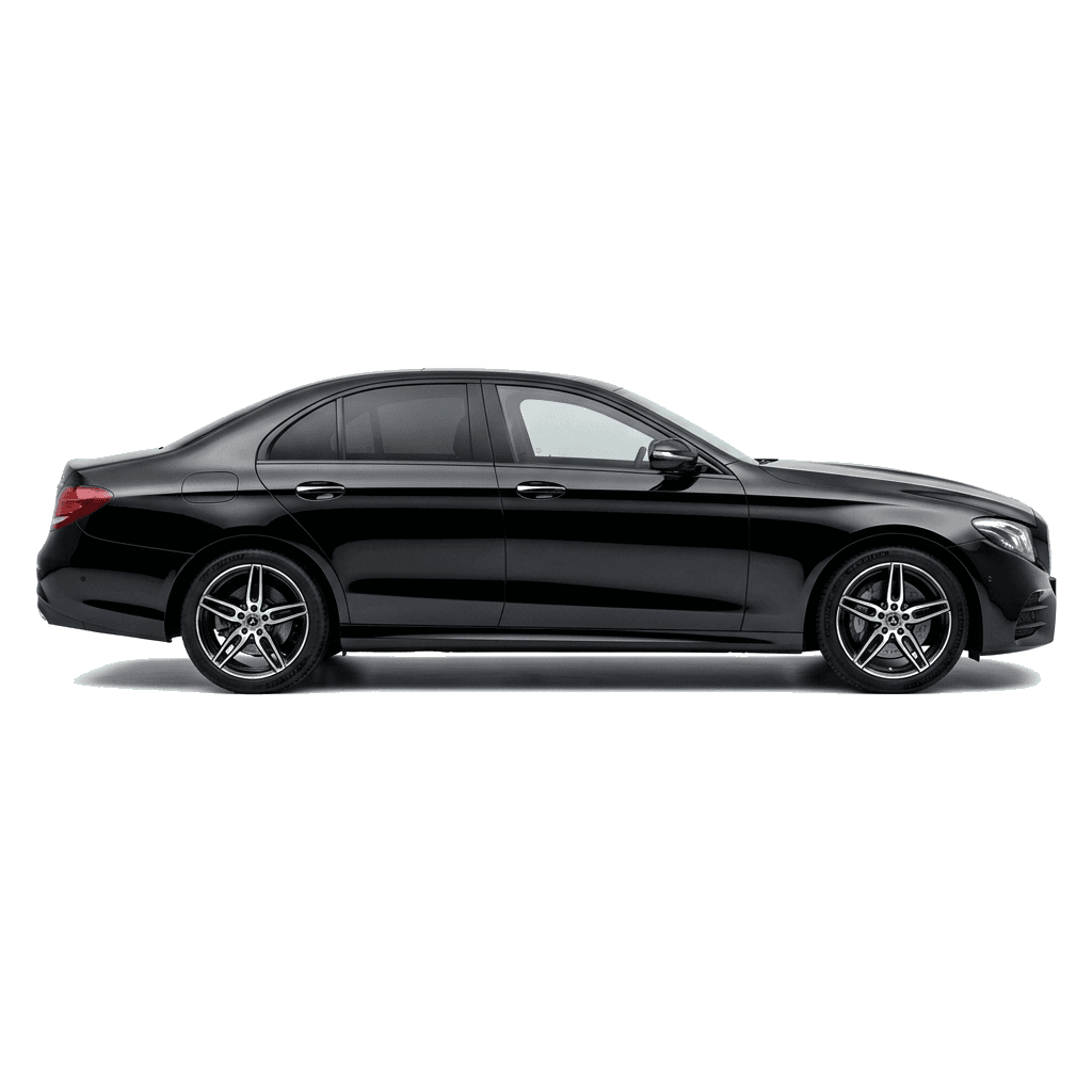 Black Mercedes-Benz E-Class parked waiting for a VIP passenger